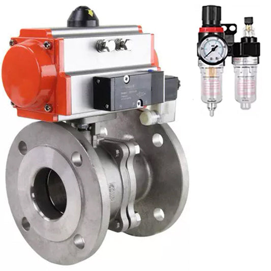 Ball valves DNOVA BV3232P(2pc)-FP-F-ISO-H,  body material - Stainless steel AISI 316, seal - PTFE / PTFE / Teflon, with pneumatic actuator with return springs PA-SA, 4V320-08 220V, ATU AFC2000