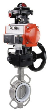 Water Butterfly Valve DNOVA WBV3131P-2W-Fb-H, body material - Stainless steel AISI 304, disk material - Stainless steel AISI 304, seal - PTFE, pneumatic actuator PA-DA double action, 4V320-10 220V, LSU APL-410N EX, handwheel MON