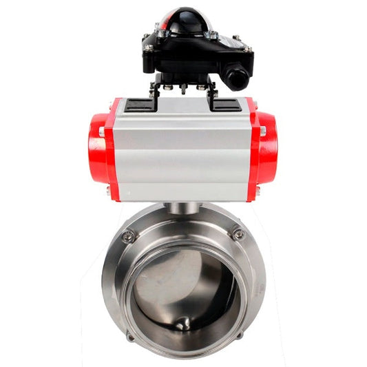 صمامات فراشة المياه DNOVA WBV3131S-2W-CH، مادة الهيكل - الفولاذ المقاوم للصدأ AISI 304، الختم - السيليكون، مع مشغل هوائي PA-DA-052 مزدوج الفعل، LSU APL-210N