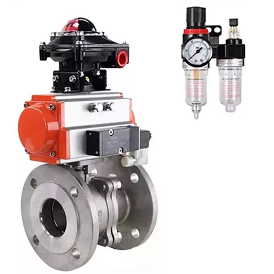 Ball valves DNOVA BV3232P(2pc)-FP-F-ISO-H,  body material - Stainless steel AISI 316, seal - PTFE / PTFE / Teflon, with pneumatic actuator with return springs PA-SA, 4V320-08 220V, LSU APL-210N, ATU AFC2000