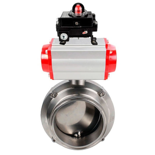 صمامات فراشة المياه DNOVA WBV3131S-2W-CH، مادة الهيكل - الفولاذ المقاوم للصدأ AISI 304، الختم - السيليكون، مع مشغل هوائي PA-DA-052 مزدوج الحركة، LSU APL-410N EX