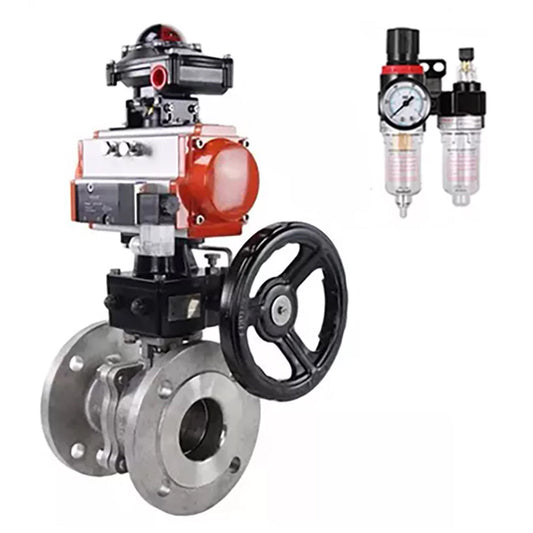 Ball valves DNOVA BV3232P(2pc)-FP-F-ISO-H,  body material - Stainless steel AISI 316, seal - PTFE / PTFE / Teflon, with pneumatic actuator double action PA-DA, 4V320-08 220V, LSU APL-210N, handwheel MON, ATU AFC2000