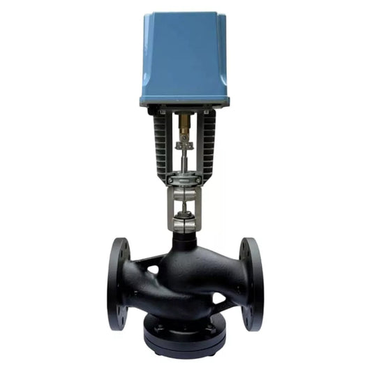 Two-way control valve DNOVA VRgH1-34M-PED-F, body material - carbon steel A216, locking body material - stainless steel AISI 304, seal - metal, with electric drive DAV 24V