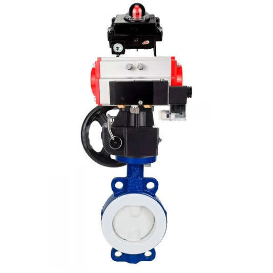 Water Butterfly Valve DNOVA WBV3434Pf-2W-Fb-H, body material - Carbon steel, disk material - Carbon steel, seal - PTFE, pneumatic actuator PA-DA double action,4M310-08 NAMUR 220V, LSU APL-410N EX, handwheel MON