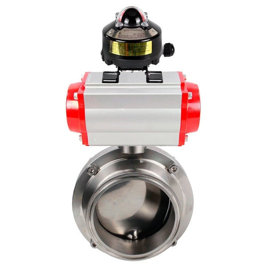 صمامات فراشة المياه DNOVA WBV3131S-2W-CH، مادة الهيكل - الفولاذ المقاوم للصدأ AISI 304، الختم - السيليكون، مع مشغل هوائي PA-DA-052 مزدوج الحركة، LSU APL-510N EX