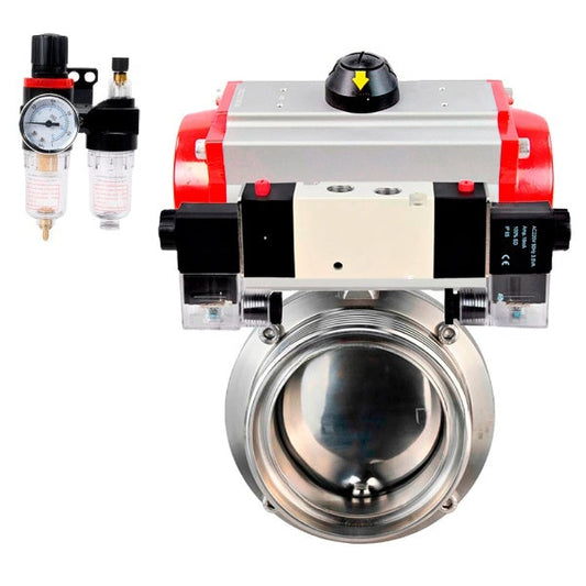 Water Butterfly valves DNOVA WBV3131S-2W-T-H, body material - stainless steel AISI 304, seal - Silicon, with pneumatic actuator PA-SA, pneumatic distributor 4V320-08 220V, ATU AFC2000