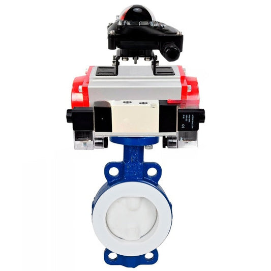 Water Butterfly Valve DNOVA WBV3434Pf-2W-Fb-H, body material - Carbon steel, disk material - Carbon steel, seal - PTFE, pneumatic actuator PA-DA double action, 4V320-10 220V, LSU APL-210N