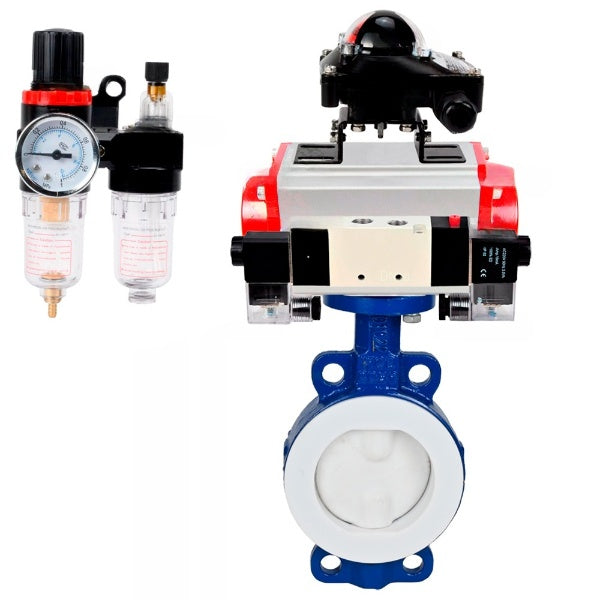 Water Butterfly Valve DNOVA WBV3434Pf-2W-Fb-H, body material - Carbon steel, disk material - Carbon steel, seal - PTFE, pneumatic actuator PA-DA double action, 4V320-10 220V, LSU APL-210N ATU AFC2000