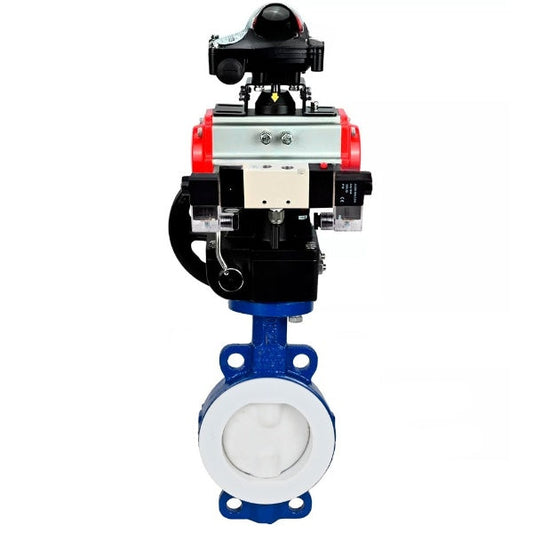 Water Butterfly Valve DNOVA WBV3434Pf-2W-Fb-H, body material - Carbon steel, disk material - Carbon steel, seal - PTFE, pneumatic actuator PA-DA double action, 4V320-10 220V, LSU APL-210N, handwheel MON,