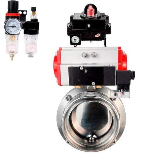 Water Butterfly valves DNOVA WBV3131S-2W-T-H, body material - stainless steel AISI 304, seal - Silicon, with pneumatic actuator PA-SA, pneumatic distributor 4M310-08 24V, LSU APL-410N EX, ATU AFC2000