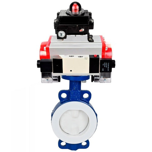 Water Butterfly Valve DNOVA WBV3434Pf-2W-Fb-H, body material - Carbon steel, disk material - Carbon steel, seal - PTFE, pneumatic actuator PA-DA double action, 4V320-08 220V, LSU APL-410N EX