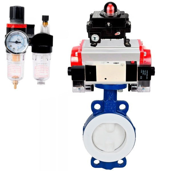 Water Butterfly Valve DNOVA WBV3434Pf-2W-Fb-H, body material - Carbon steel, disk material - Carbon steel, seal - PTFE, pneumatic actuator PA-DA double action, 4V320-08 220V, LSU APL-410N EX ATU AFC2000