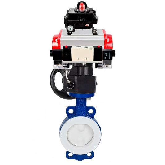 Water Butterfly Valve DNOVA WBV3434Pf-2W-Fb-H, body material - Carbon steel, disk material - Carbon steel, seal - PTFE, pneumatic actuator PA-DA double action, 4V320-10 220V, LSU APL-410N EX, handwheel MON,