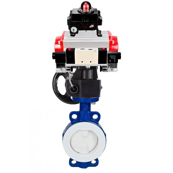 Water Butterfly Valve DNOVA WBV3434Pf-2W-Fb-H, body material - Carbon steel, disk material - Carbon steel, seal - PTFE, pneumatic actuator PA-DA double action, 4V320-08 220V, LSU APL-410N EX, handwheel MON,