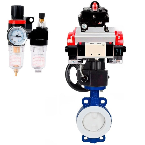 Water Butterfly Valve DNOVA WBV3434Pf-2W-Fb-H, body material - Carbon steel, disk material - Carbon steel, seal - PTFE, pneumatic actuator PA-DA double action, 4V320-08 220V, LSU APL-410N EX, handwheel MON, ATU AFC2000
