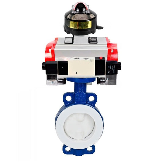 Water Butterfly Valve DNOVA WBV3434Pf-2W-Fb-H, body material - Carbon steel, disk material - Carbon steel, seal - PTFE, pneumatic actuator PA-DA double action, 4V320-10 220V, LSU APL-510N EX