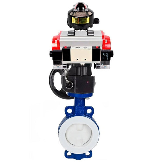 Water Butterfly Valve DNOVA WBV3434Pf-2W-Fb-H, body material - Carbon steel, disk material - Carbon steel, seal - PTFE, pneumatic actuator PA-DA double action, 4V320-10 220V, LSU APL-510N EX, handwheel MON,