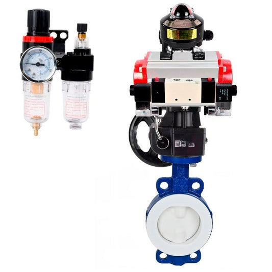 Water Butterfly Valve DNOVA WBV3434Pf-2W-Fb-H, body material - Carbon steel, disk material - Carbon steel, seal - PTFE, pneumatic actuator PA-DA double action, 4V320-10 220V, LSU APL-510N EX, handwheel MON, ATU AFC2000