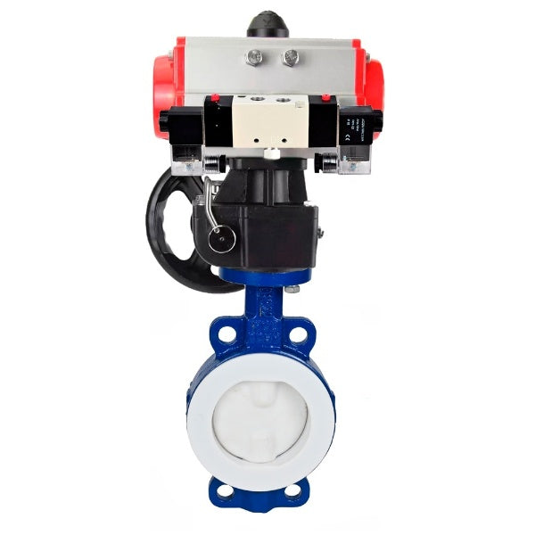Water Butterfly Valve DNOVA WBV3434Pf-2W-Fb-H, body material - Carbon steel, disk material - Carbon steel, seal - PTFE, pneumatic actuator PA-DA double action, 4V320-10 220V handwheel MON,