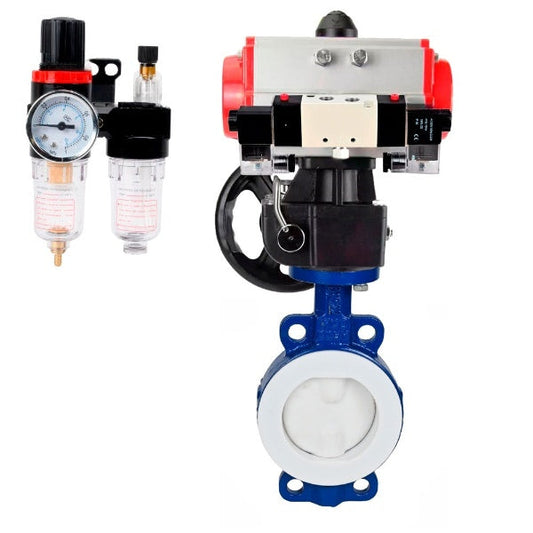 Water Butterfly Valve DNOVA WBV3434Pf-2W-Fb-H, body material - Carbon steel, disk material - Carbon steel, seal - PTFE, pneumatic actuator PA-DA double action, 4V320-08 220V handwheel MON, ATU AFC2000