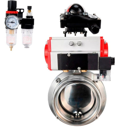 Water Butterfly valves DNOVA WBV3131S-2W-T-H, body material - stainless steel AISI 304, seal - Silicon, with pneumatic actuator PA-SA, pneumatic distributor 4M310-08 24V, LSU APL-210N, ATU AFC2000