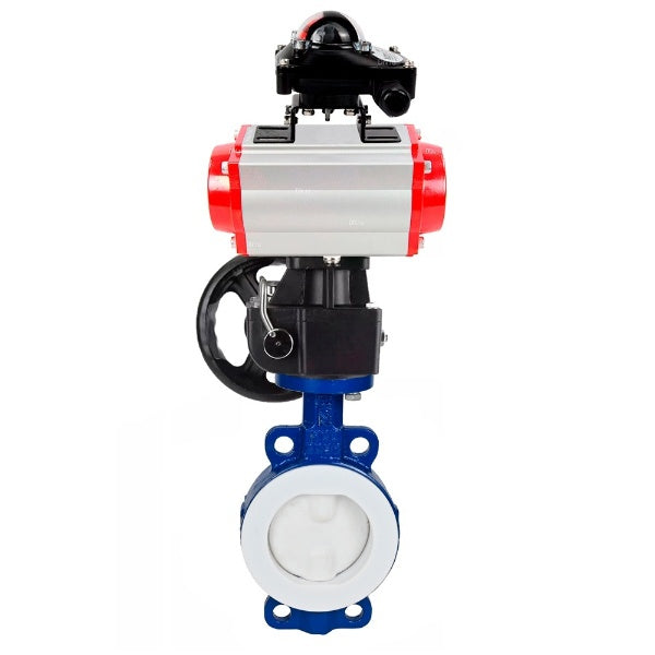 Water Butterfly Valve DNOVA WBV3434Pf-2W-Fb-H, body material - Carbon steel, disk material - Carbon steel, seal - PTFE, pneumatic actuator PA-DA double action, LSU APL-210N, handwheel MON,