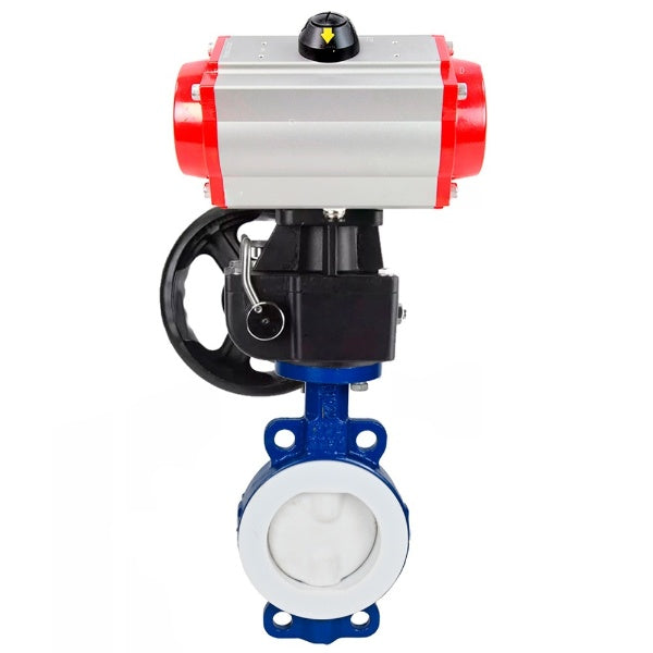 Water Butterfly Valve DNOVA WBV3434Pf-2W-Fb-H, body material - Carbon steel, disk material - Carbon steel, seal - PTFE, pneumatic actuator PA-DA double action handwheel MON,