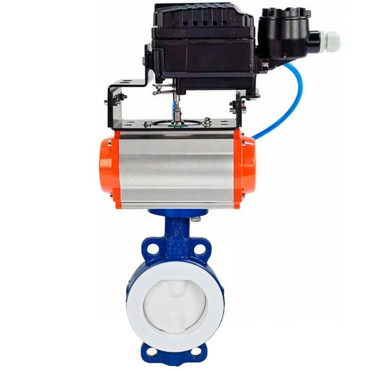 Water Butterfly Valve DNOVA WBV3434Pf-2W-Fb-H, body material - Carbon steel, disk material - Carbon steel, seal - PTFE, pneumatic actuator PA-DA double action, positioner YT-1000RSN with feedback