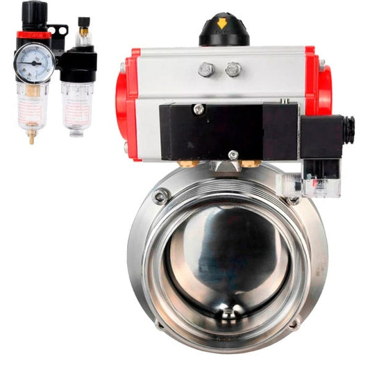 Water Butterfly valves DNOVA WBV3131S-2W-T-H, body material - stainless steel AISI 304, seal - Silicon, with pneumatic actuator PA-SA, pneumatic distributor 4M310-08 24V, ATU AFC2000