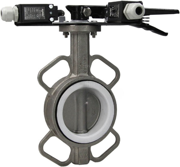 Válvula de mariposa de agua DNOVA WBV3131P-2W-Fb-H, material del cuerpo: acero inoxidable AISI 304, material del disco: acero inoxidable AISI 304, sello: PTFE, manija, LSU LS-103