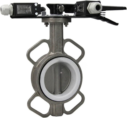 Válvula de mariposa de agua DNOVA WBV3131P-2W-Fb-H, material del cuerpo: acero inoxidable AISI 304, material del disco: acero inoxidable AISI 304, sello: PTFE, manija, LSU LS-103