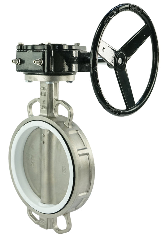 Válvula de mariposa de agua DNOVA WBV3131P-2W-Fb-H, material del cuerpo: acero inoxidable AISI 304, material del disco: acero inoxidable AISI 304, sello: PTFE, caja de engranajes: RDN RQN