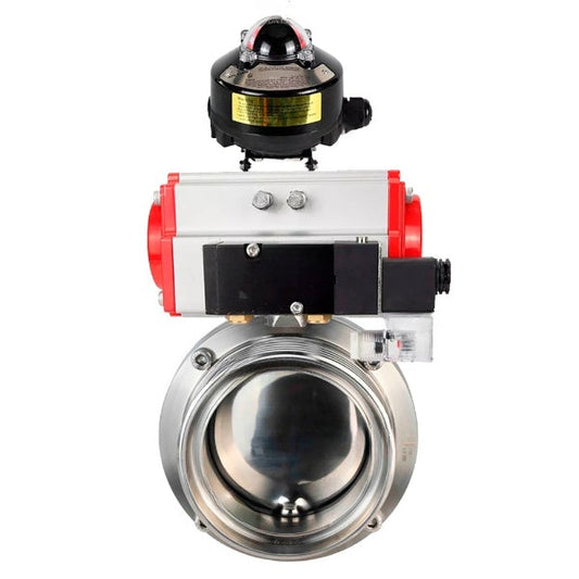 صمامات فراشة المياه DNOVA WBV3131S-2W-TH، مادة الهيكل - الفولاذ المقاوم للصدأ AISI 304، الختم - السيليكون، مع مشغل هوائي PA-DA-052 مزدوج الفعل، 4M310-08 220 فولت، LSU APL-510N EX