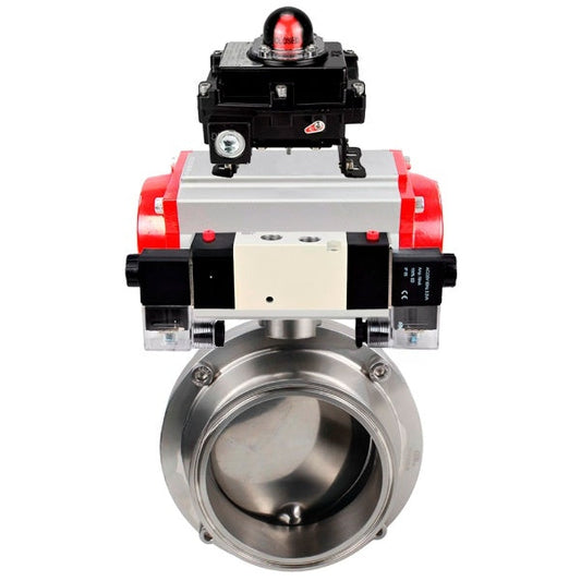 Water Butterfly valves DNOVA WBV3131S-2W-C-H, body material - stainless steel AISI 304, seal - Silicon, with pneumatic actuator PA-SA, pneumatic distributor 4V320-08 220V, LSU APL-410N EX