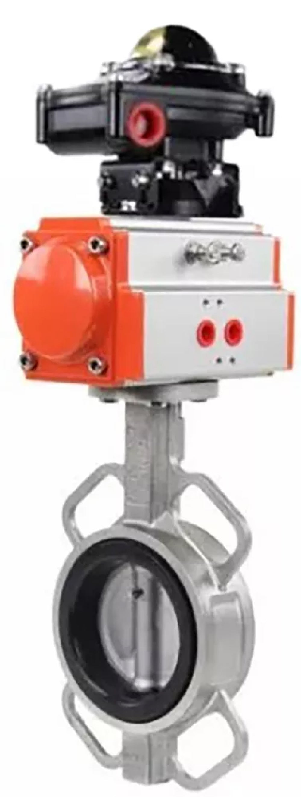 Water Butterfly Valve DNOVA WBV3432V-2W-Fb-H, body material - carbon steel, disk material - stainless steel AISI 316L, seal - Viton, with pneumatic actuator with return springs PA-SA, LSU APL-510N-EX