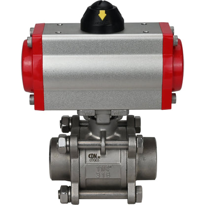 Stainless steel ball valve DNOVA kshpp-316200-sa, body material - stainless steel AISI 316, ball material - stainless steel AISI 316, seal - PTFE, pneumatic actuator operated