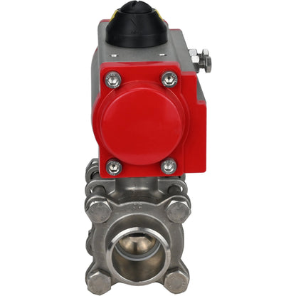 Stainless steel ball valve DNOVA kshpp-316200-sa, body material - stainless steel AISI 316, ball material - stainless steel AISI 316, seal - PTFE, pneumatic actuator operated
