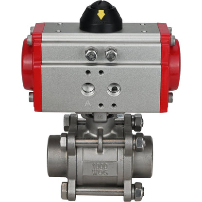 Stainless steel ball valve DNOVA kshpp-316200-sa, body material - stainless steel AISI 316, ball material - stainless steel AISI 316, seal - PTFE, pneumatic actuator operated