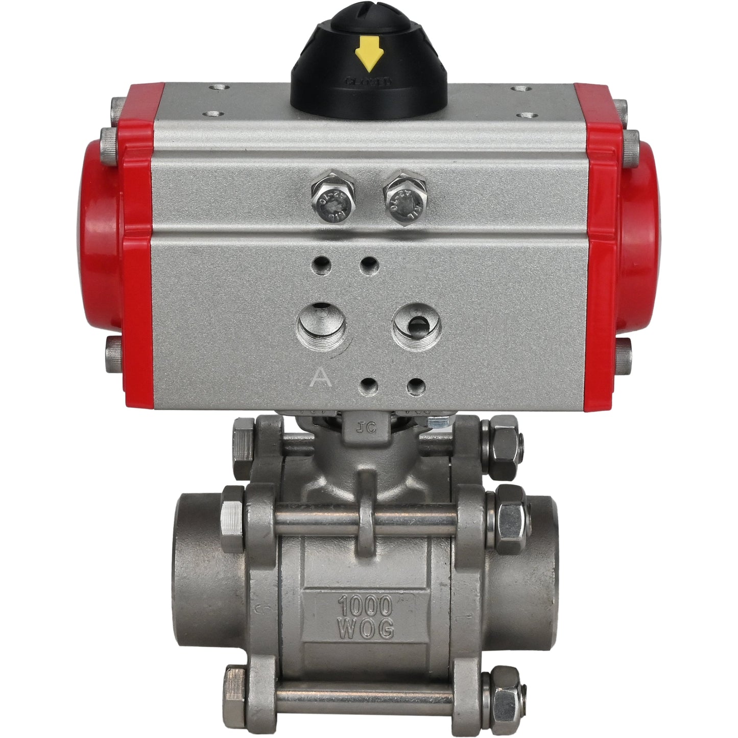 Stainless steel ball valve DNOVA kshpp-316200-da, body material - stainless steel AISI 316, ball material - stainless steel AISI 316, seal - PTFE, pneumatic actuator operated