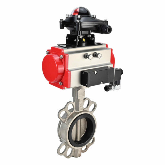 Water Butterfly Valve DNOVA 316l-316l-epdm-sa-4m310-110/220-apl210n, body material - stainless steel AISI 316L, disk material - stainless steel AISI 316L, seal - EPDM, pneumatic actuator operated
