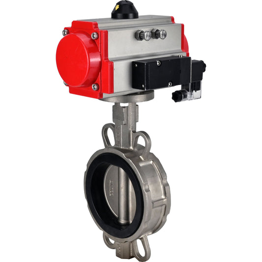 Water Butterfly Valve DNOVA 316l-epdm-da-4m310-24v, body material - stainless steel AISI 316L, disk material - stainless steel AISI 316L, seal - EPDM, pneumatic actuator operated