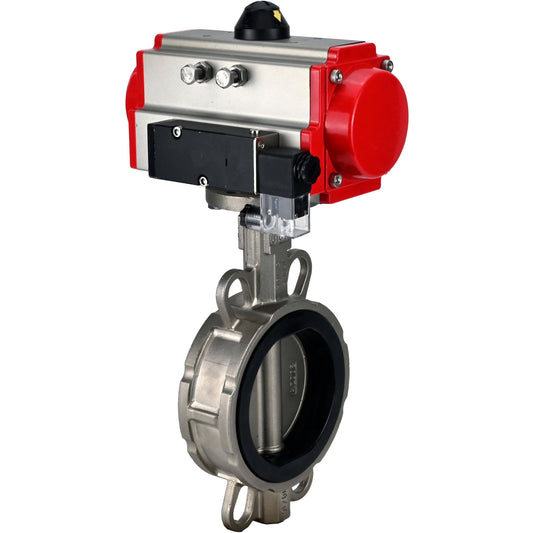 Water Butterfly Valve DNOVA 316l-nbr-da-4m310-110/220, body material - stainless steel AISI 316L, disk material - stainless steel AISI 316L, seal - NBR, pneumatic actuator operated