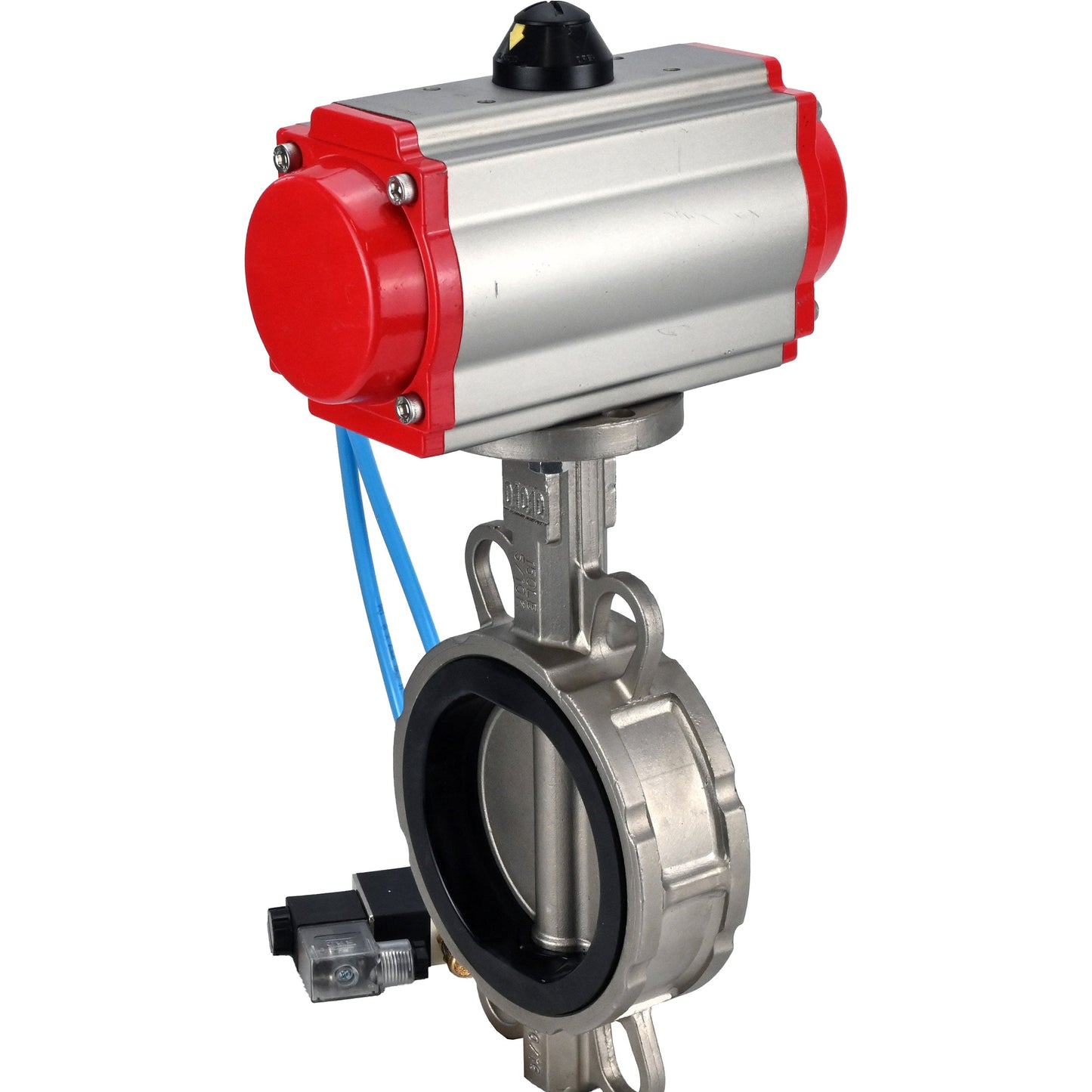 Válvula de mariposa de agua DNOVA WBV3232E-2W-Fb-H, material del cuerpo - acero inoxidable AISI 316L, material del disco - acero inoxidable AISI 316L, junta - EPDM, con actuador neumático de doble acción PA-DA, 4V320-10 220V