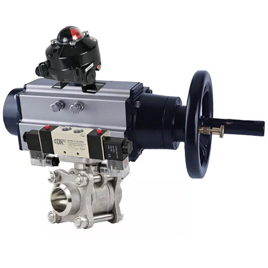 Ball valves DNOVA BV3232P(3pc)-FP-W-ISO-H,  body material - Stainless steel AISI 316, seal - PTFE / PTFE / Teflon, with pneumatic actuator double action PA-DA-105-1, 4V320-08 220V, LSU APL-410N Ex