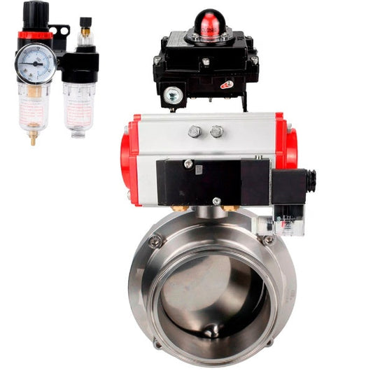 Water Butterfly valves DNOVA WBV3131S-2W-C-H, body material - stainless steel AISI 304, seal - Silicon, with pneumatic actuator PA-SA, pneumatic distributor 4M310-08 24V, LSU APL-410N EX, ATU AFC2000