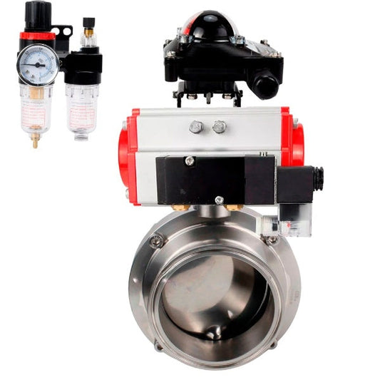 Water Butterfly valves DNOVA WBV3131S-2W-C-H, body material - stainless steel AISI 304, seal - Silicon, with pneumatic actuator PA-SA, pneumatic distributor 4M310-08 24V, LSU APL-210N, ATU AFC2000