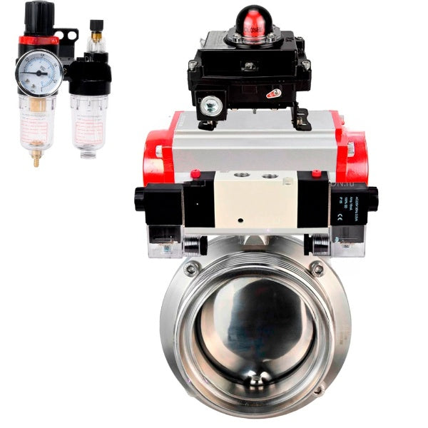Water Butterfly valves DNOVA WBV3131S-2W-T-H, body material - stainless steel AISI 304, seal - Silicon, with pneumatic actuator PA-DA-052 double action, 4V320-10 220V, LSU APL-410N EX, ATU AFC2000