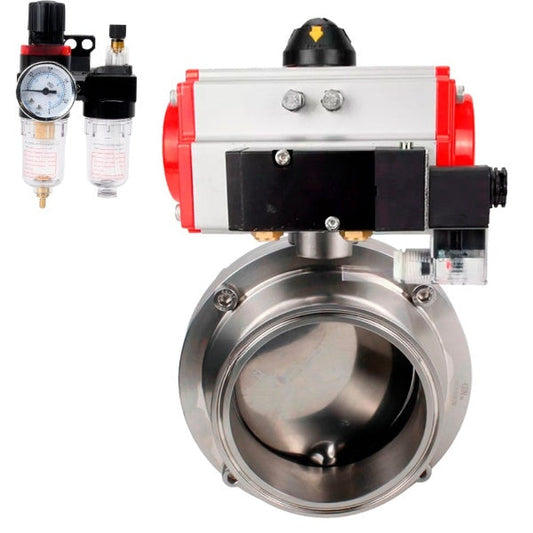 Water Butterfly valves DNOVA WBV3131S-2W-C-H, body material - stainless steel AISI 304, seal - Silicon, with pneumatic actuator PA-SA, pneumatic distributor 4M310-08 24V, ATU AFC2000