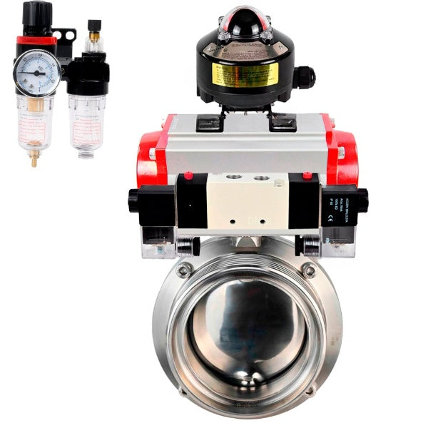 Water Butterfly valves DNOVA WBV3131S-2W-T-H, body material - stainless steel AISI 304, seal - Silicon, with pneumatic actuator PA-DA-052 double action, 4V320-10 220V, LSU APL-510N EX, ATU AFC2000