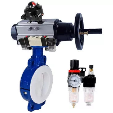 Water Butterfly Valve DNOVA WBV3434Pf-2W-Fb, wafer, body - carbon steel WCB, disk - carbon steel WCB, PTFE, with pneumatic drive PA-DA-105-1, with pneumatic distributor 4V320-08 220V, BKV APL-210N, BPV AFC2000